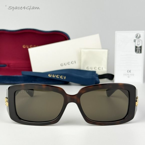 BRAND NEW Gucci GG1403S 002 Dark Havana Brown Unisex Rectangle Sunglasses